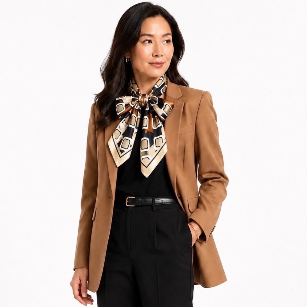 Zara Geometric Mod Print Square Scarf Gold Black Tan Retro Neck Scarf 115-35